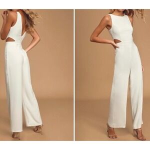 NWT Lulus Moments to Remember White Sleeveless Wide-Leg Cutout Jumpsuit Small‎